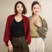 (店+)【AMONE】秋冬穿戴式針織披肩外套 保暖披肩外套 連帽披肩 斗篷披肩 針織外套 女生外套