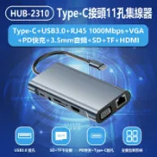 小婷電腦旗艦店 HUB-2310 Type-C接頭11孔集線器TypeC+USB3.0+RJ45一千Mbps+VGA+PD快充+3.5mm+SD+TF+HDMI