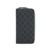 【GUCCI 古馳】Logo GG Supreme 塗層帆布ㄇ形拉鍊全開長夾(黑灰色)