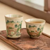 霜語 五彩 山水 聞香杯 主人杯 陶瓷 家用 品茗杯 個人專用 茶杯 禮盒裝 陶瓷杯 茶具 禮品 茶道專用