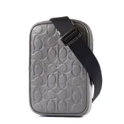 COACH 男款 壓印LOGO小牛皮拉鍊斜背小包-灰色