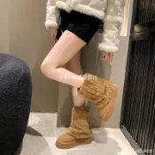 修飾腿型🫧 超顯高~炸街毛毛雪地靴女 冬季新款加絨女靴子 保暖馬丁靴 女厚底時尚棉鞋 雪靴 厚底靴 高跟靴 真皮長靴