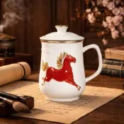 乾唐軒活瓷 新品上市 | 天威寶馬三件杯 / 附茶漏 / 牙白紅彩金 460ml