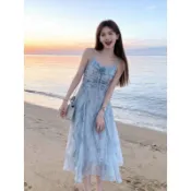 度假風洋裝 波希米亞風洋裝 海邊洋裝 海島洋裝 沙灘裝 渡假風洋裝 海灘洋裝 夏季旅遊度假韓系立體花朵清新超仙連衣裙