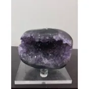 💯實物拍攝 桌上型帝王紫晶洞916.8g（全拋晶體乾凈冰透大口帶方解石可透光附座）紫水晶洞天然消磁淨化風水擺件原礦