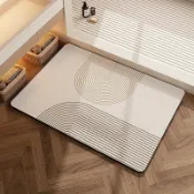 昕購商鋪 48H出貨侘寂風簡約線條浴室地墊臥室裝飾易打理門墊淋浴間吸水防滑蹭腳墊