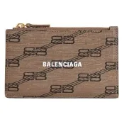 【Balenciaga 巴黎世家】品牌LOGO滿版印花牛皮信用卡證件名片零錢包(咖)