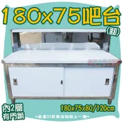 全新【工作吧台寬2尺5x長6尺(內2層)腳門鎖含發票】寬75cm不鏽鋼工作台180×75公分不銹鋼飲料吧台平台