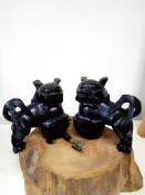 雙獅黑檀木雕擺飾 開運招財獅