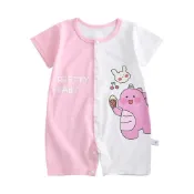 (店+)【JoyBaby】春夏童裝 短袖包屁衣 卡通肩扣薄款連身衣 粉+白