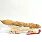 (店+)【御古齋】美國檜木 立體雕 龍鳳呈祥 祥龍吐珠 文昌筆 大筆進財 金榜題名 開運擺件 附筆座 五帝錢 0104