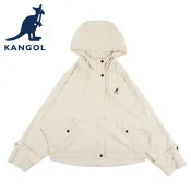 KANGOL 英國袋鼠 秋冬 連帽短版風衣外套 63521420 女款 米白 淺綠