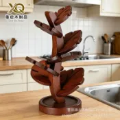 新款優惠 隔熱墊 防燙隔離墊木製樹杈杯墊套裝帶儲物架樹形隔熱墊三角架廚房熱菜鍋碗茶壺底座