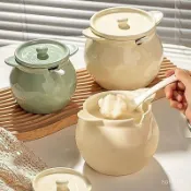 🔥臺灣出貨🔥【高顔值設計】裝油陶瓷豬油罐家用大油罐耐高溫油罐潑辣子罐辣椒廚房儲油罐帶蓋