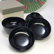 日本豪華漆器 輪島塗 天然木胎 黑漆 飯碗&汁碗4件一組 附原裝紙盒 小丸碗/禮物 收藏/日本製/限量出清