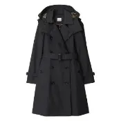 【BURBERRY 巴寶莉】80842511 經典尼龍雙排扣拼接格紋可拆式連帽夾克風衣外套(黑色)