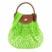 【LONGCHAMP】LE PLIAGE FILET系列網狀棉質手提/斜背兩用包(迷你/亮綠)