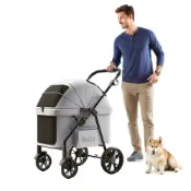 (店+)【Bello】D9可調節高度 大輪子 中型犬多隻寵物推車 一體折疊大空間承重30公斤出行用品 YA03