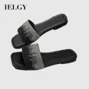IELGY 平底沙灘法式露趾拖鞋時尚夏季水鑽涼鞋