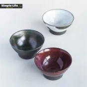 日本進口日系限定MY茶碗家用米飯碗黑陶粗陶手工磨砂復古斗笠碗吃飯的碗