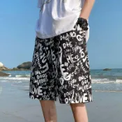 衝浪短褲 海灘褲 沙灘褲 渡假褲 游泳褲 速乾 運動休閒短褲 大碼300斤塗鴉印花速幹短褲男夏季ins潮牌高街休閒沙灘薄