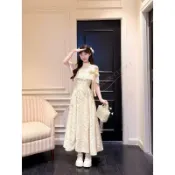 👗台灣出貨👗 韓系洋裝 碎花洋裝 掛脖連衣裙 蕾絲長洋裝 溫柔洋裝 收腰連身裙 A 字大擺裙 碎花 A 字長裙 氣質洋裝