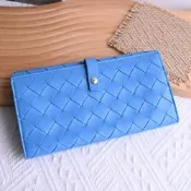 BOTTEGA VENETA 寶緹嘉  經典大編織小羊皮釦式多卡長夾(水藍)