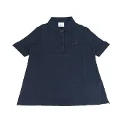 【BURBERRY 巴寶莉】BURBERRY刺繡LOGO棉質3鈕釦領口短袖POLO衫(女款/海軍藍)
