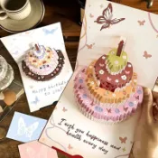 爆殺高檔3d立體生日蛋糕賀卡燙金高端可愛禮物祝福鏤空蛋糕卡片送朋友 蛋糕 生日驚喜禮物 創意卡紙 馬卡龍卡紙 可愛卡片