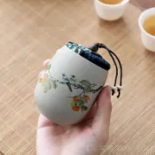 【不佔空間】粗陶柿柿如意便攜陶瓷茶葉罐密封罐小號50g茶葉包裝盒復古儲物罐迷你儲茶罐 便攜茶罐 小茶倉 小號存茶罐