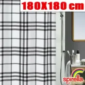 【歐洲 Spirella 】虛線十字方格防水浴簾 (黑色)－180x180cm(附C型掛勾一組)