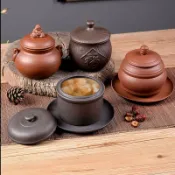 全球選品1館 生活百貨 紫砂陶瓷養生隔水燉盅一人位佛跳牆湯盅飯店私房菜燕窩湯煲帶蓋