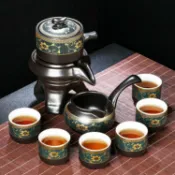 全球選品1館 生活百貨 懶人茶具套裝家用喝茶防燙泡茶壺陶瓷功夫茶杯石磨半自動沖茶茶具
