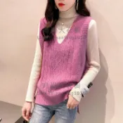 毛衣馬甲女裝秋冬韓版寬鬆復古V領無袖針織坎肩毛線背心馬夾【時尚大衣櫥】