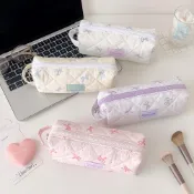 Polka-Dot 手提包鉛筆盒時尚蝴蝶結文具袋鉛筆袋便攜式學生隔層收納袋
