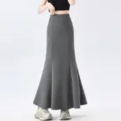 【桃喜Rich女裝】黑色半身裙女 新款魚尾裙 高腰中長款半身裙 灰色A字裙 包臀裙 傘裙 裙子 百搭通勤