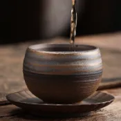 日式粗陶茶杯 手工復古品茗杯聞香杯羅漢杯鎏金鐵釉陶瓷功夫茶杯