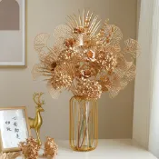 🧨台灣現貨🧨金色仿真花 尤加利葉 銀杏葉 金色繡球 龜背葉 金玫瑰 假花 永生花 新年裝飾 過年喜慶 春節布置 房間擺飾