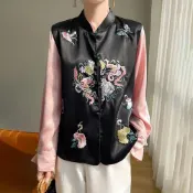 (店+)【巴黎精品】KC精品 現貨+預購 新中式絲質緞面唐裝中國風背心絲綢天絲外套-刺繡開衫無袖上衣女外套k1aa35