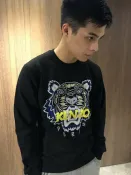 美國百分百【KENZO】高田賢三 衛衣 長袖 虎頭 印圖 大學T logo 男款 上衣 黑色 S號 J425