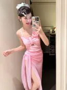 喜挖2店 2026韓國花朵連身泳衣女修身魚尾裙純欲收腰顯瘦沙灘海島度假溫泉