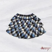 Annys安妮公主-童裝  清甜藍格紋秋冬款層次蛋糕鬆緊裙褲 2286水藍