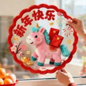 臺灣出貨🌈2026馬年貼畫 仿毛絨窗花 春節窗花 過年裝飾 過年貼花 春節門窗貼畫 窗戶玻璃門貼紙 靜電櫥窗貼 免膠易貼
