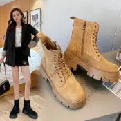 馬丁靴 短靴  馬丁靴 女 厚底 真皮 短靴 英倫 反絨皮 時尚 百搭 機車靴子05 hx