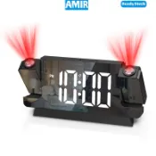 Amir 臥室雙投影鬧鐘,帶溫度,7.7 英寸數字時鐘,帶 180° 可旋轉投影儀,3 級亮度,可調音量,貪睡,12/2