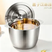 🔥限量搶購🔥防燙雙耳特深不鏽鋼豬油罐帶蓋家用商用廚房豬油桶耐高溫和麪盆