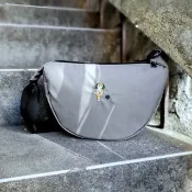 蔦咪啊 原創刺繡設計馬鞍包 斜背包 半月包/ 毛線花貓 灰色
