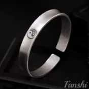 Fanshi｜鈦鋼手環／手鐲｜男生手環 男生手鍊 手鍊男 菩提樹下足銀復古做舊花紋祥云男女士開口手鐲百搭八卦手環女