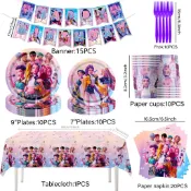 💎Party Up💎獵魔女團生日快樂主題卡通兒童派對用品餐具生日裝飾背景掛布