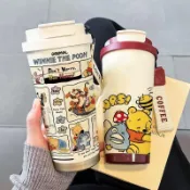 【桃園出貨🏆】小熊維尼冰霸杯 漫畫維尼熊保溫杯 維尼熊水杯 學生水杯316不鏽鋼便攜雙飲吸管咖啡杯 辦公杯喝水杯